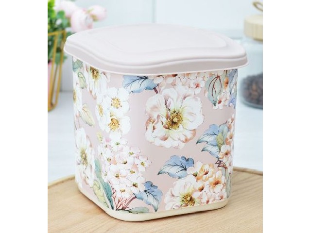 Емкость для сыпучих продуктов 1,8л с декором (бежевый)